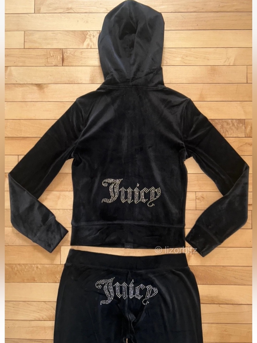 NEW! NWT JUICY COUTURE Velour OG Bling Tracksuit Hoodie & Pant Set Black Size S